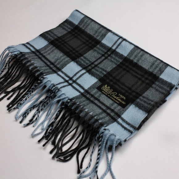 Striped Blue and Black Cashmere Scarf - Picture 5 of 5
